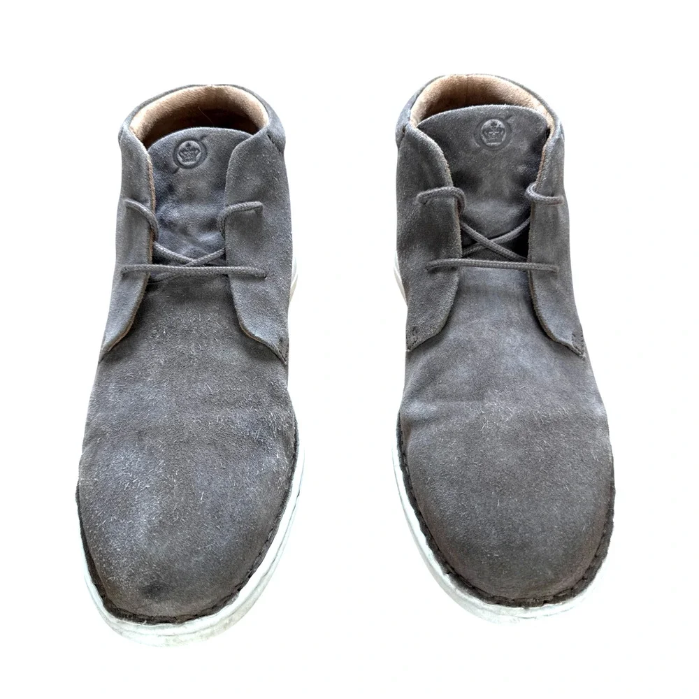 Born Theo Men 13M Grey Suede Chukka Boots Brown Leather Heel Sneaker Sole Hybrid